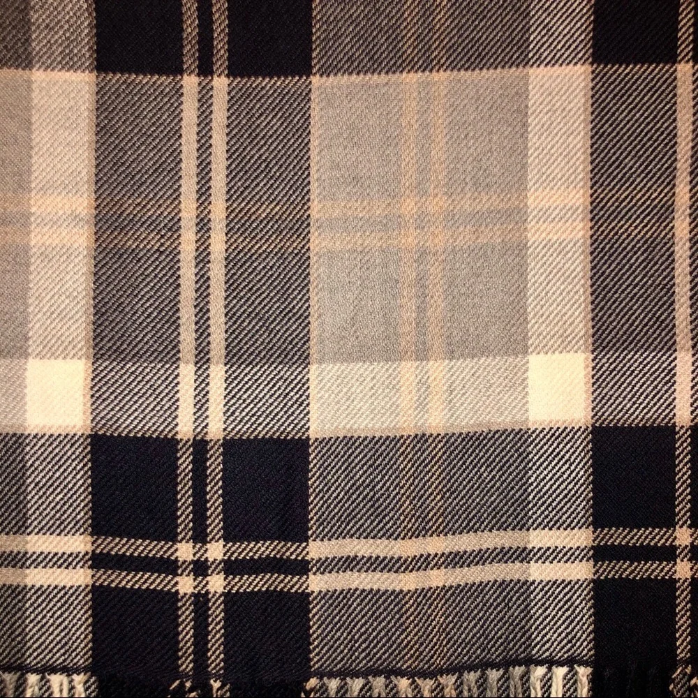 Navy, grey, beige Scarf with Fringe